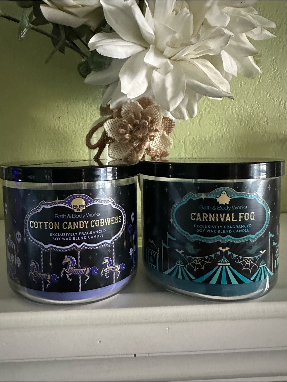 Bath & Body Works Cotton Candy Cobwebs Candle & Carnival Fog Bundle